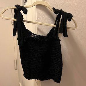 Black tank top with tied sleeves